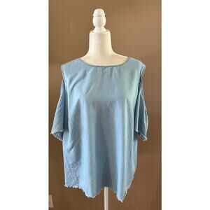 J. Jill Denim Blue 100% Tencel Cold Shoulder Raw Hem, Size 2X